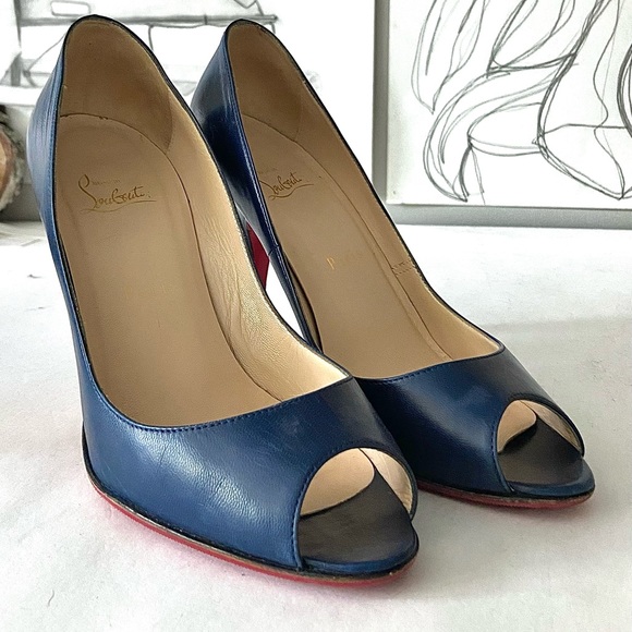 Authentic Navy Open-toed Christian Louboutin Heels - Picture 1 of 4